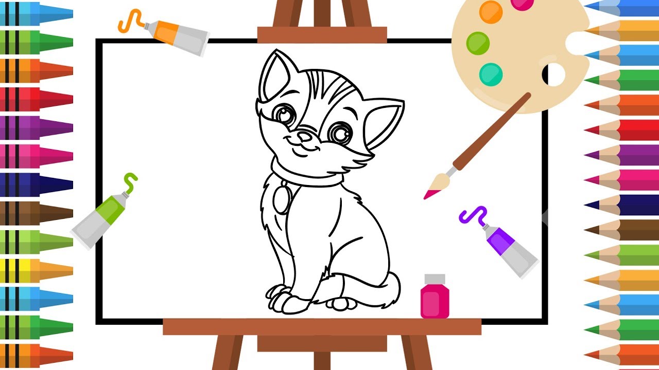 Color the cat - coloring pages for kids - cat coloring- Drawing for