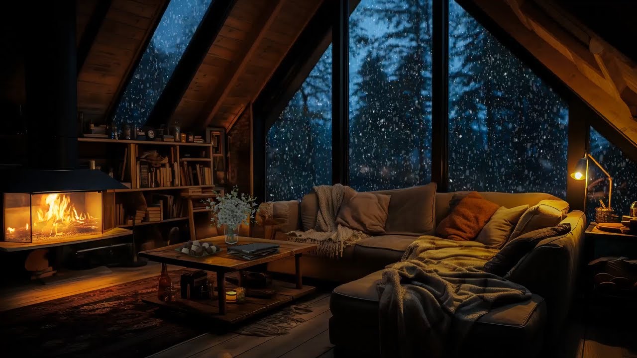 Feel the cozy ambience in the attic with a burning fireplace | Relax ...