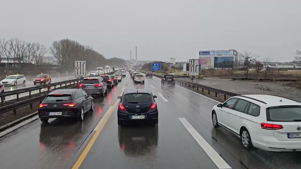 338 4K POV Real Truck Driving MAN TGX 510 Germany Gartringen to Vaihingen rain