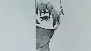 رسم انمي سهل | تعلم رسم ولد انمي يرتدي كمامة بطريقة سهلة خطوة بخطوة