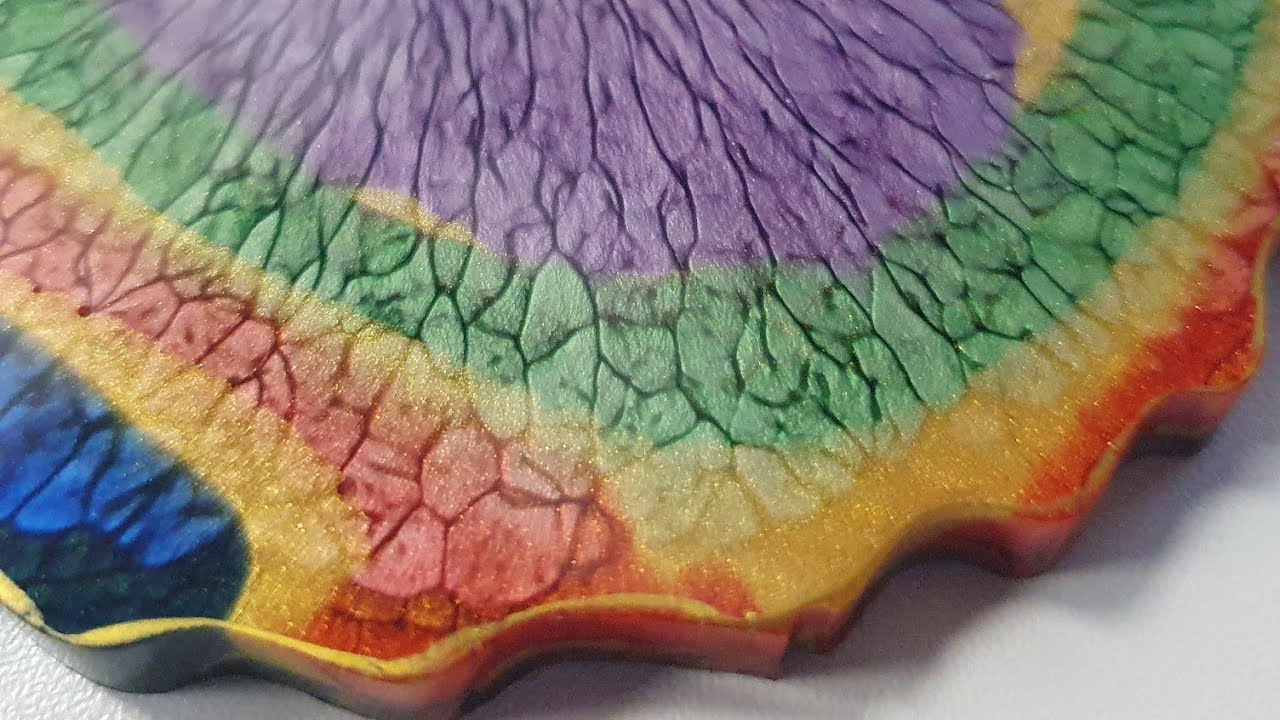 Resin Hippie / Psychedelic Geode Coasters with veining , dragon scales crackle effects