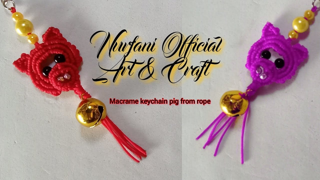 15) tutorial macrame keychain pig shape from rope 🐷 gantungan kunci dari tali cina 