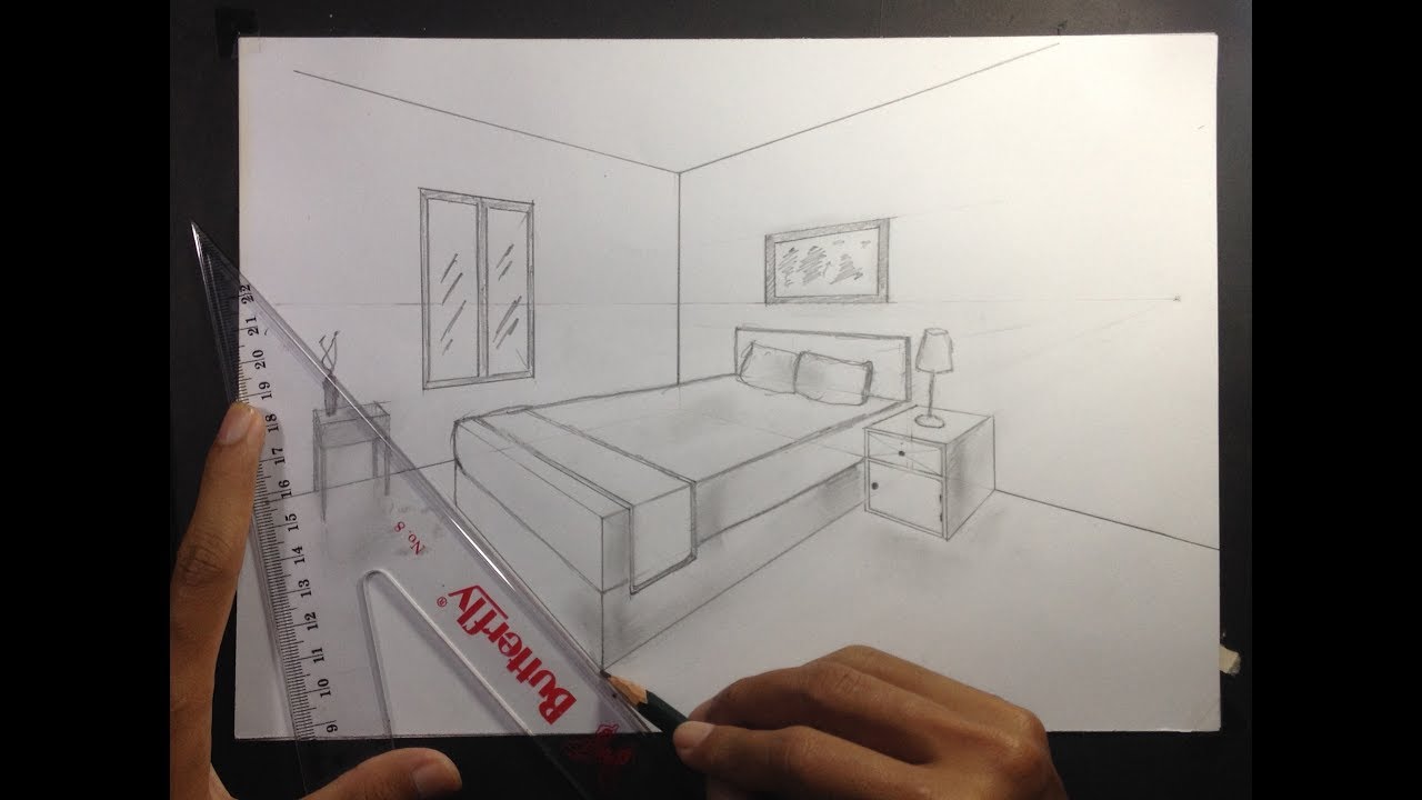 How To Draw A Simple Bedroom In Two Point Perspective