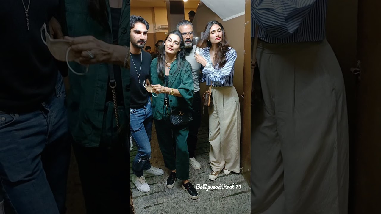 Ahaan Shetty Sunil Shetty Athiya Shetty Spotted at Tadap Special Screening