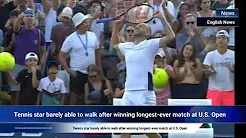 Tennis star barely able to walk after winning longest-ever match at U.S. Open thumbnail