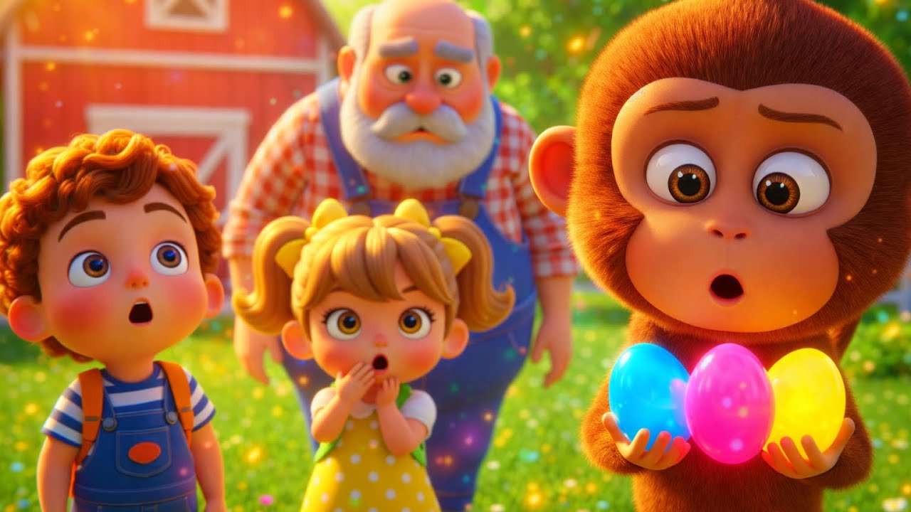 Old MacDonald Farm Monkey Thief 😱 Colorful Eggs Rescued! Big Farm Adventure