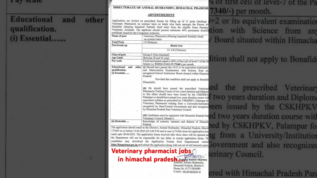 Veterinary pharmacist jobs in himachal pradesh.....