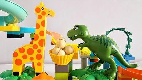 Satisfying Marble Run Race ASMR ☆ Giraffe VS T-Rex Course ☆ Happy Building Blocks