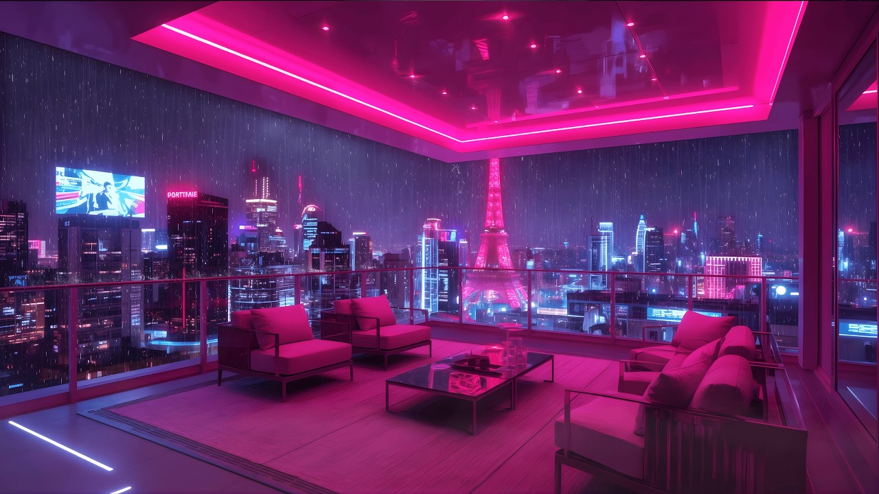 Lofi Rainy Nights 🌧️ – Synthwave Cyberpunk Paris for Late Night Coding | 4K
