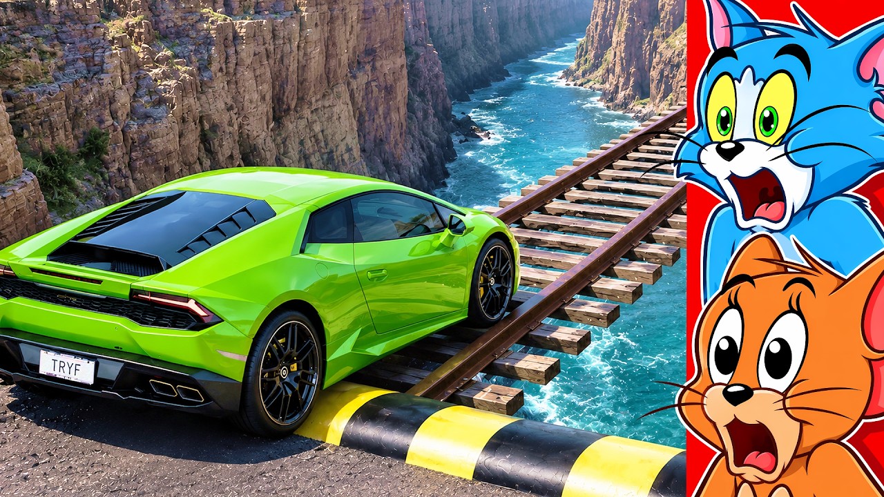 Cars vs Train Tracks Challenge in BeamNG Drive!