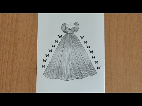 Prenses elbisesi çizimi /Balon kol elbise çizimi / Moda tasarım çizimleri/Elbise nasıl çizilir