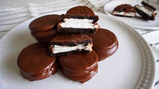 [材料3つ] ザクッともちもち！チョコスモアオレオサンド作り方 Chocolate S'more Oreo Sandwich 초코 스 모어 오레오 샌드