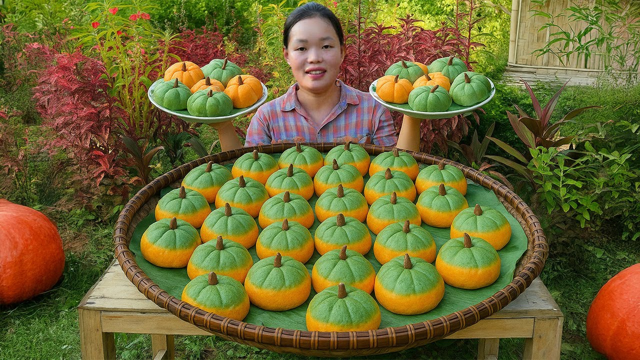 Recipe Pumpkin Cakes to Sell at the Market - Living with Nature - Life Alone | Trieu Mai Huong