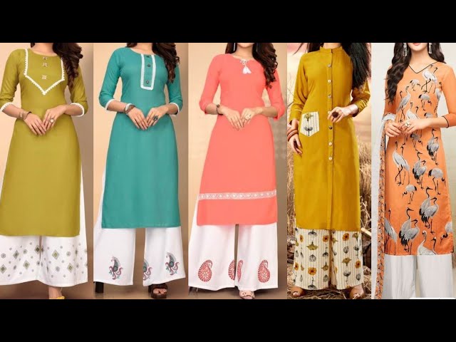 Long #kurti with #palazzo design | New Palazzo with kurti #Patterns |  Simple #Plazo Kurti Design I… | Kurti designs, Cotton kurti designs, Kurti  designs party wear