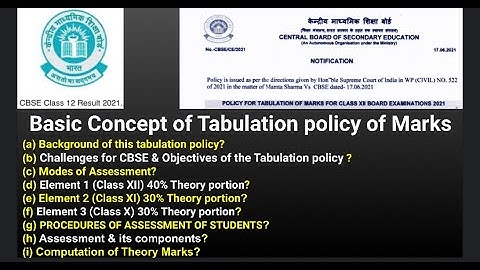 Tabulation policy of Marks for Class XII Result Preparation for the session 2021(CBSE) Basic points.