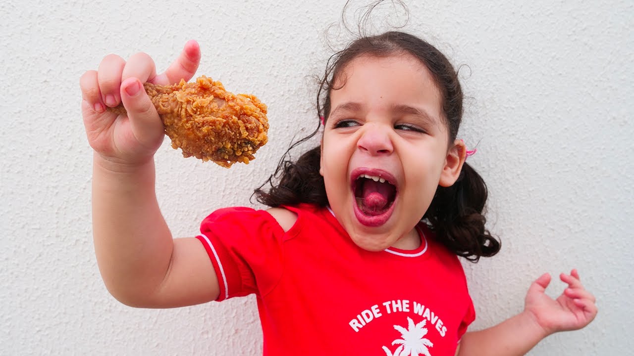 Amira Play with them and eat chicken.