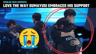 Love the way Gumayusi embraces his support | Guma & Keria | T1 Victory moment | Worlds 2023 Finals