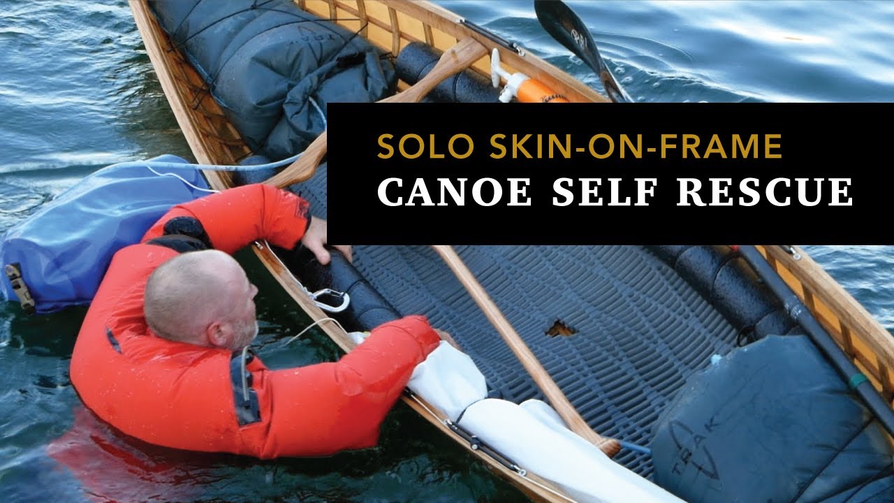 Solo skin-on-frame canoe self rescue - YouTube