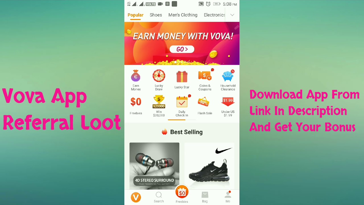 (Loot) || Vova App Free Shopping || Refer and Earn+ Freebies+ Spin And Earn+ Watch And Earn