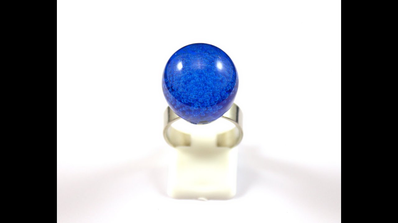 Unique  "Blue Bubbles" Design Silver Tone Fashion Ring Size 7
