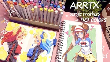 🌸Trying out new Arrtx acrylic Markers 90 colors/Unboxing+review+sketchbook painting session✨