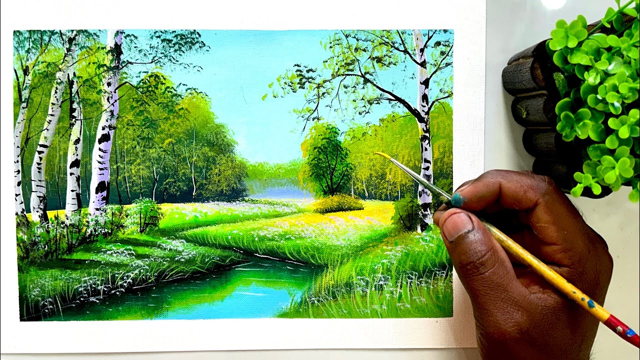 Beautiful Nature￼ painting for beginners/Acrylic Drawing ￼/Landscape painting 
