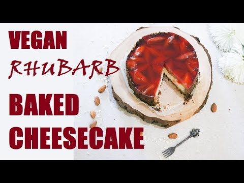 Rhubarb Baked Cheesecake [Vegan & GF - NO Cashews!]