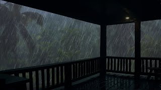 Absolute Relaxation With The Sound Of Heavy Rain Outside The House Balcony, Large Coconut Garden