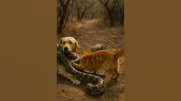 Shocking! Jungle Brotherhood: Cats Confront Python to Save Dog