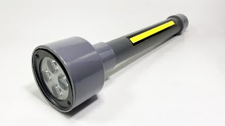 How to make PVC Flashlight Torch using Motor Bike Fog Light (Dual Mode LED Torch)