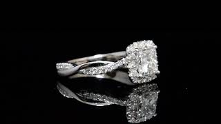 Natural Princess Cut Halo Twisted Pave Diamond Engagement Ring - GIA