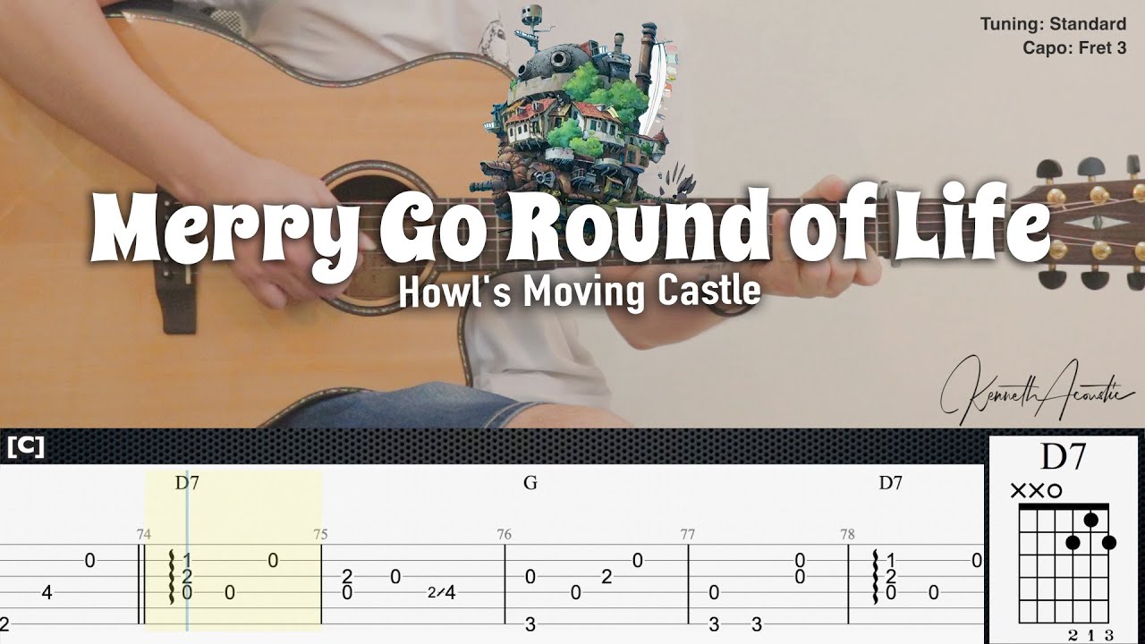 Merry Go Round Of Life - Howl'S Moving Castle | Fingerstyle Guitar | Tab + Chords