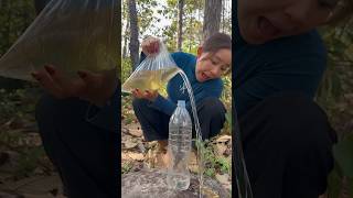 Survival Skills: easy methood saving water transfer to bottle😇🥦🥭🤤🍭#camping #bushcraft#water