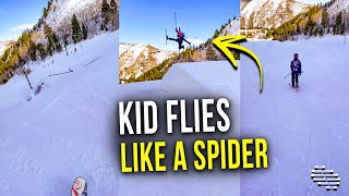 Kid Flies Like a Spider Mid Air After a Ramp Jump Then Crashes as His Friend Laughs