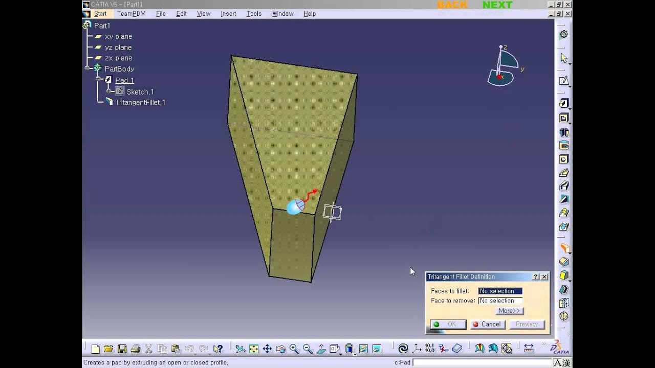CATIA V5 - Part design - Tritangent fillet [카티아스쿨] - YouTube