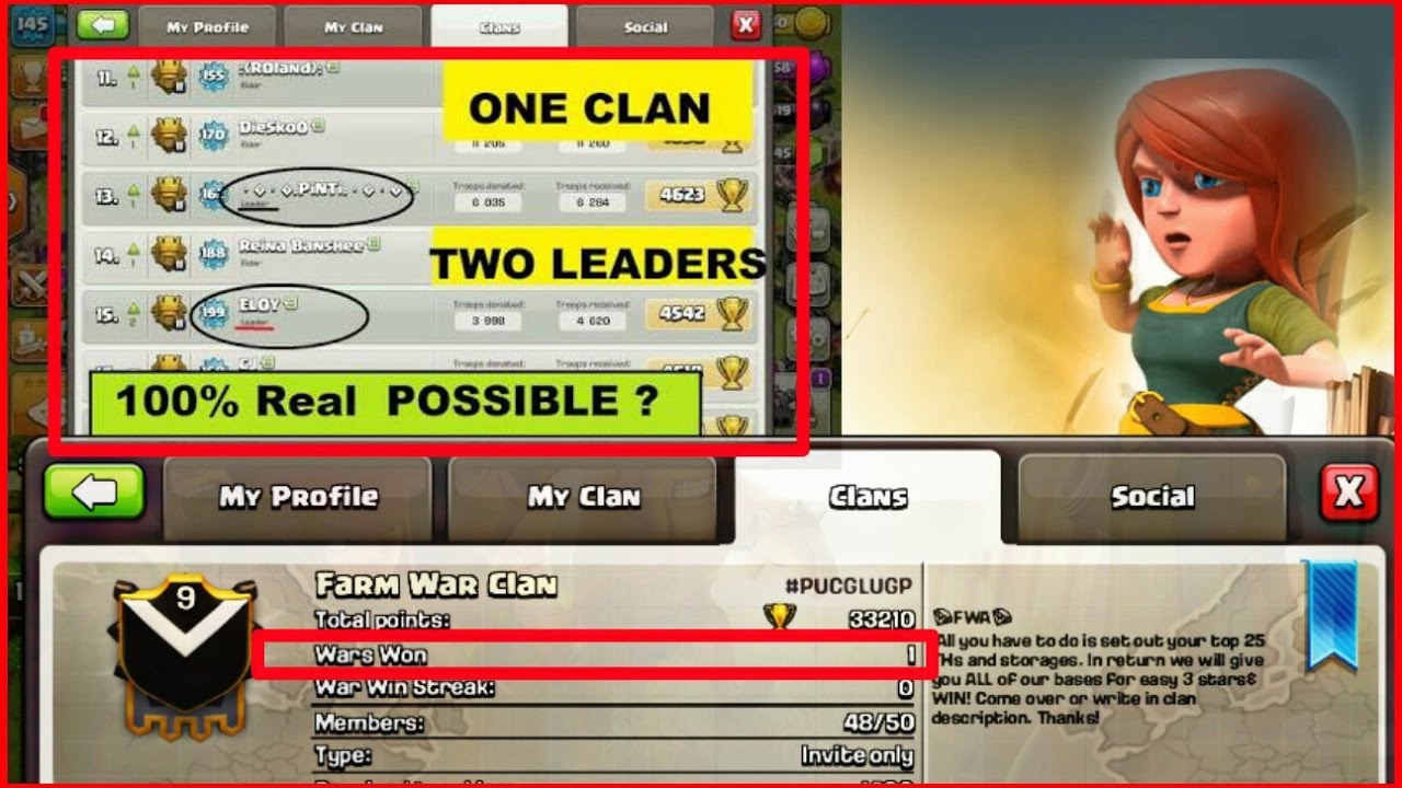 IS IT POSSIBLE IN CLASH OF CLANS ??? Glitches in coc! 2 leaders in a clan!