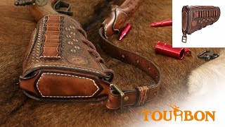 TOURBON Leather Rifle Ammo Pouch Adjustable Cheek Rest Shell Holder for 30.06, 30.30, 308 Cartridges