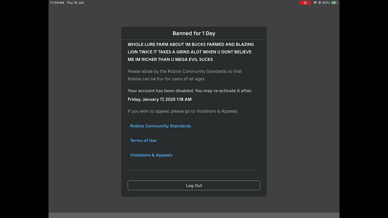 Roblox Banned Me For Swearing And Harassing YouTube 