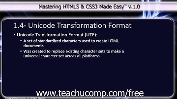 HTML5 and CSS3 Tutorial Unicode Transformation Format (UTF) Training Lesson 1.4