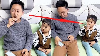 儿子嫌药太苦不喝，爸爸直接上嘴示范，这父子两太逗了！#Cute baby#Cute#呆萌小米宝#聪明宝宝#萌娃