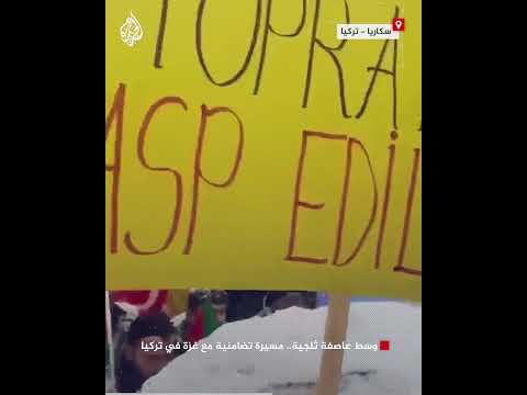 وسط عاصفة ثلجية.. مسيرة تضامنية مع غزة في تركيا