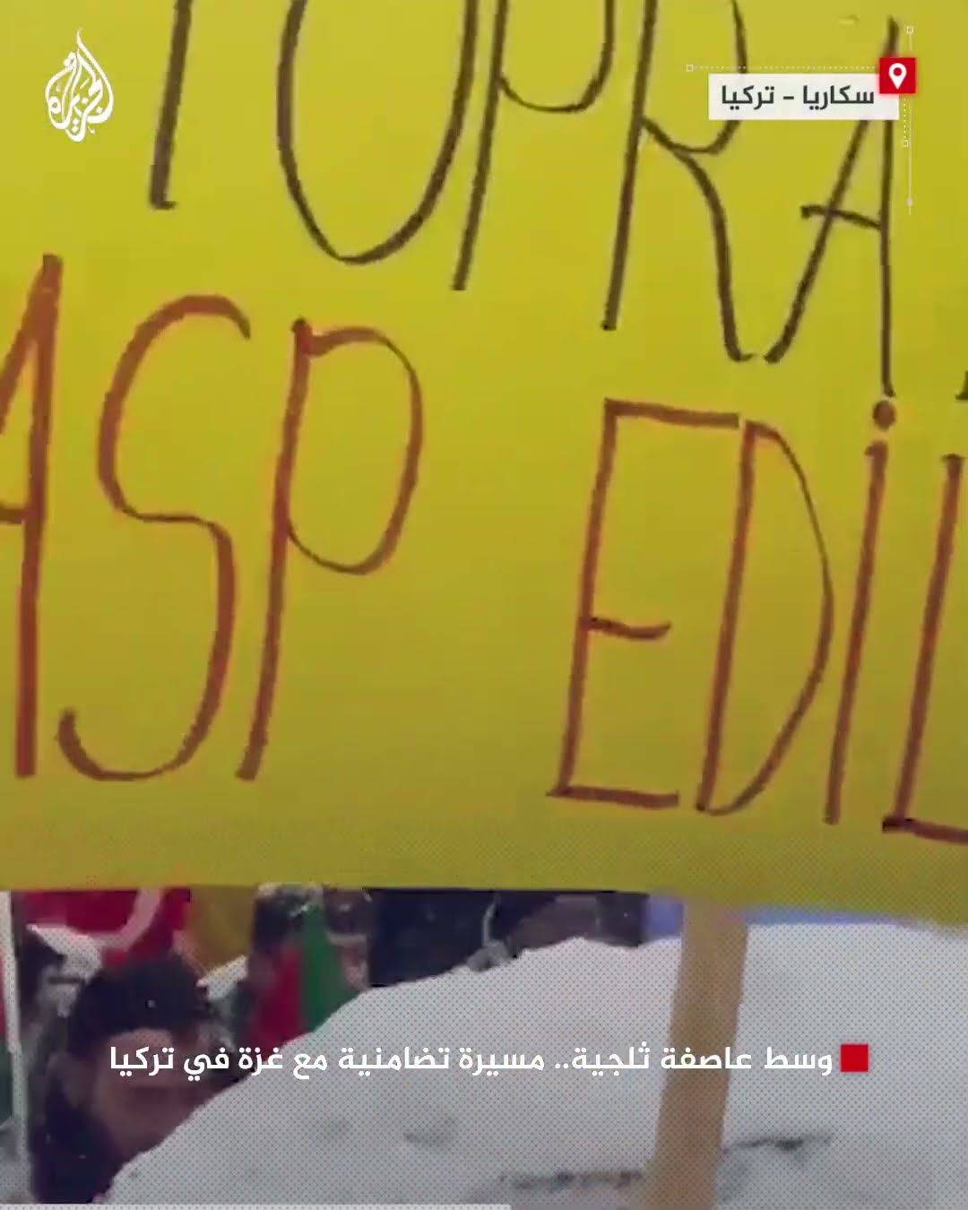 وسط عاصفة ثلجية.. مسيرة تضامنية مع غزة في تركيا