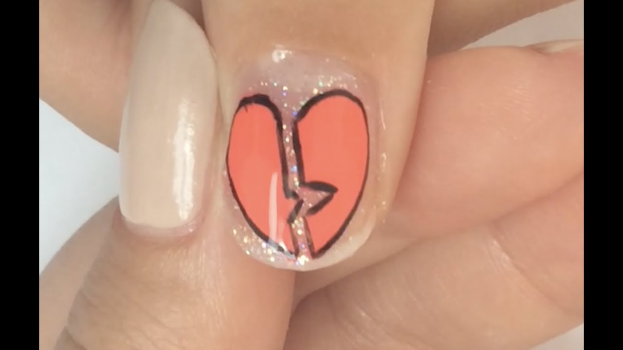 Blue Heart Nail Art with Glitter - wide 5