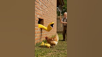 The python wanted to launch a surprise attack. The brave old man protected his chicks.