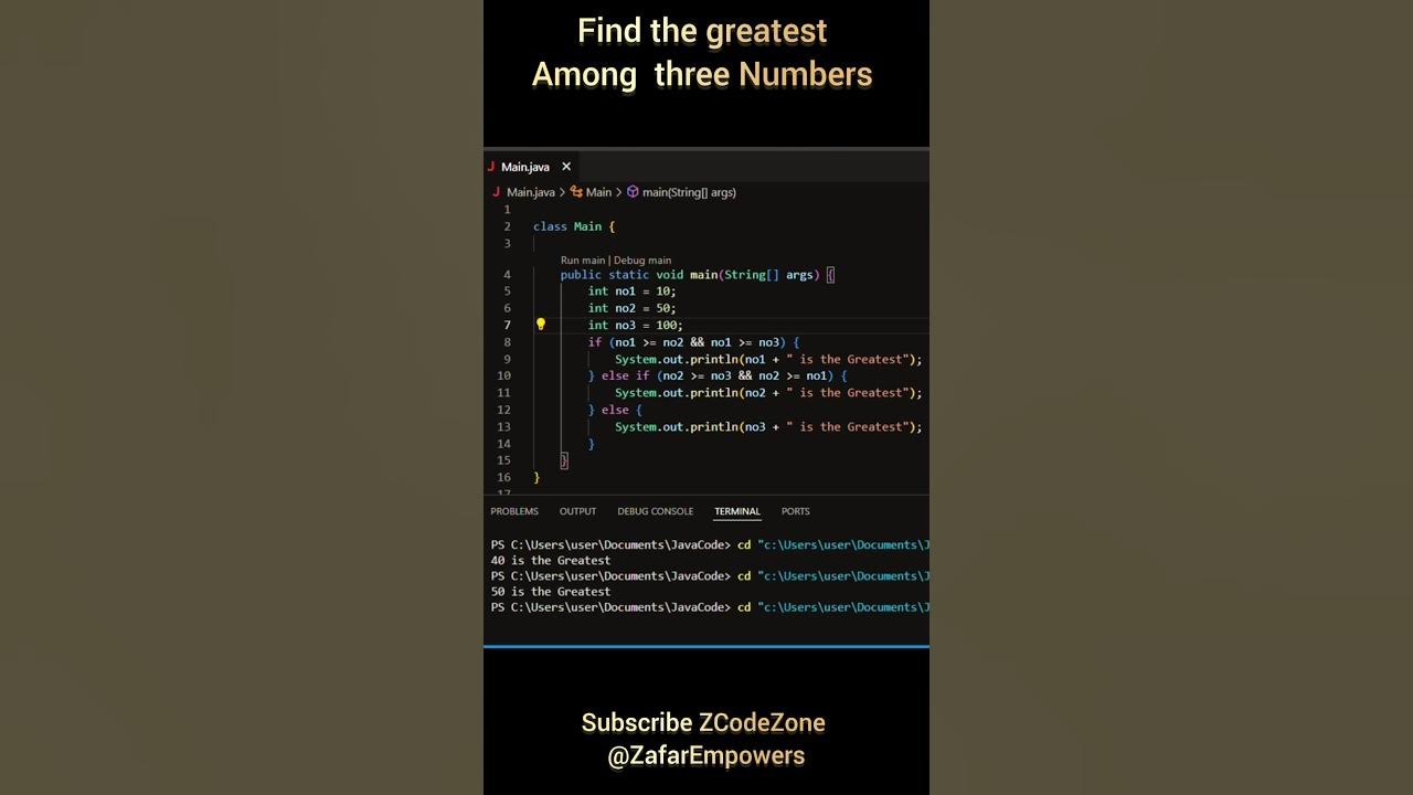 Find greatest among three numbers subscribe @ZafarEmpowers #java#coding ...
