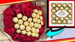 How to make a FERRERO ROCHER Chocolate Bouquet  //  ROSES and SWEETS - TUTORIAL