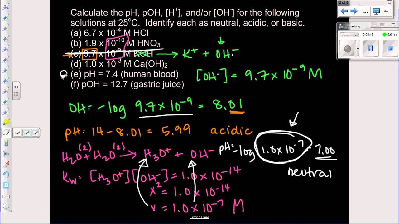 Acid/Base Calculations starting with Base Concentrations - YouTube