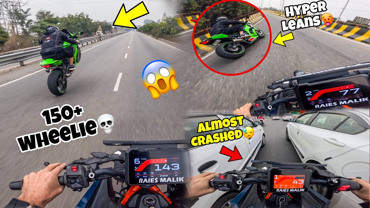 I Almost crashed😨My duke390 with Car😓|| Crazy race with Zx10r😤|| 150+ Wheelie🥵
