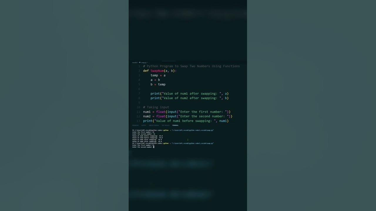 swapping values using functions in python #coding #python - YouTube