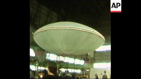 SYND 17 4 75 PROTOTYPE FLYING SAUCER TAKING OFF, MODEL OF PROJECTED AIR SHIP